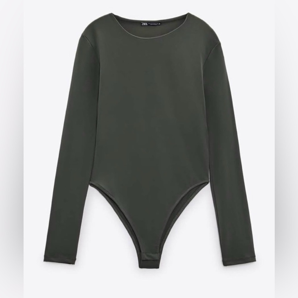 Zara Olive Green Long Sleeve Bodysuit Size Small